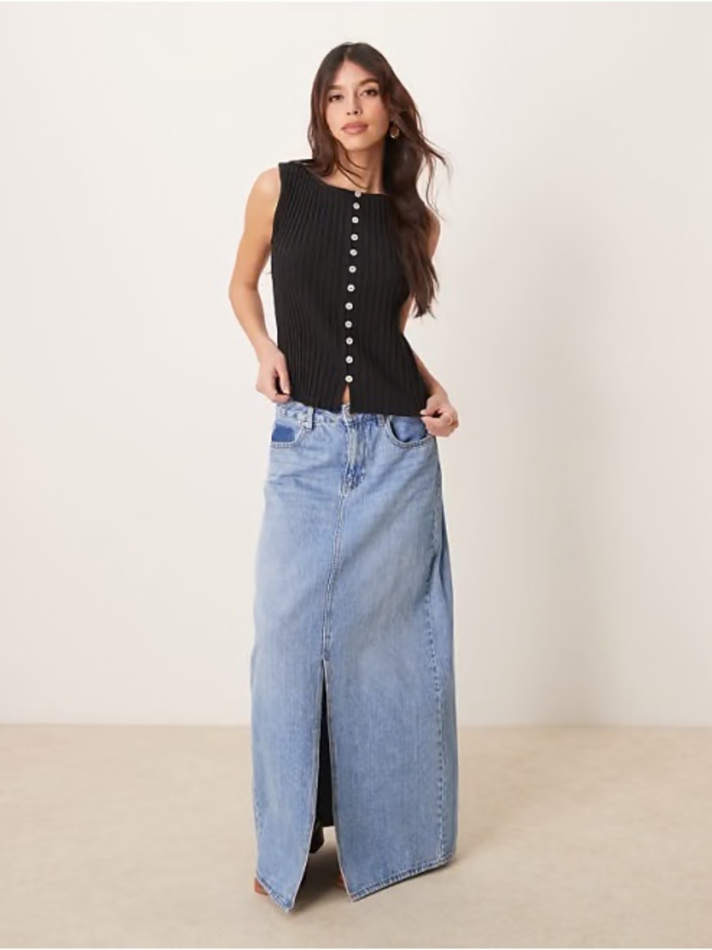 Free People Black Ribbed Button-Front Tank - Picture 3 of 15